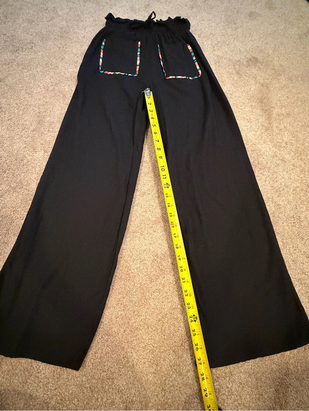 NWT new small free people pastiche Tina linen pants Black multicolor trim